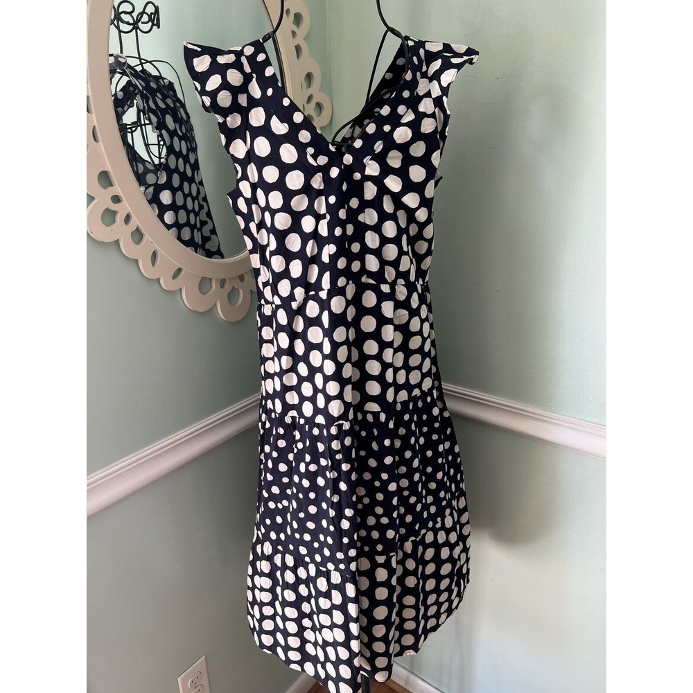 LOFT Midi Shift Dress Blue White Circle Print Cap‎ Short Sleeve Pullover XXS NWT